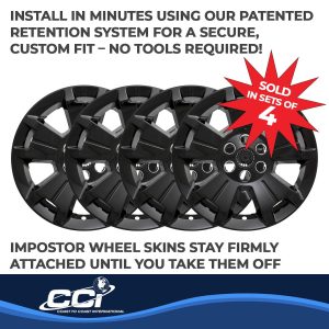 Coast to Coast Wheel Skin, Impostor ®, 17 Inch, 5 Spokes, Snap-On/Center Retention, Painted, Gloss Black, ABS Plastic, Set of 4 – IWCIMP405BLK