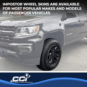 Coast to Coast Wheel Skin, Impostor ®, 17 Inch, 5 Spokes, Snap-On/Center Retention, Painted, Gloss Black, ABS Plastic, Set of 4 – IWCIMP405BLK