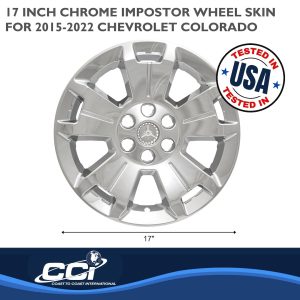 Coast to Coast Wheel Skin, Impostor ®, 17 Inch, 5 Spokes, Snap-On/Center Retention, Plated, Chrome, ABS Plastic, Set of 4 – IWCIMP405X
