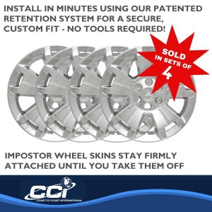 Coast to Coast Wheel Skin, Impostor ®, 17 Inch, 5 Spokes, Snap-On/Center Retention, Plated, Chrome, ABS Plastic, Set of 4 – IWCIMP405X