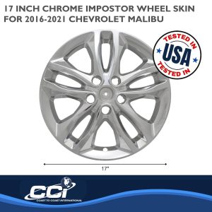 Coast to Coast Wheel Skin, Impostor ®, 17 Inch, 10 Spokes, Snap-On/Center Retention, Plated, Chrome, ABS Plastic, Set of 4 – IWCIMP406X