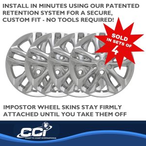 Coast to Coast Wheel Skin, Impostor ®, 17 Inch, 10 Spokes, Snap-On/Center Retention, Plated, Chrome, ABS Plastic, Set of 4 – IWCIMP406X