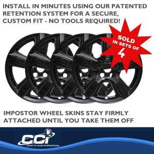 Coast to Coast Wheel Skin, Impostor ®, 17 Inch, 5 Spokes, Snap-On, Painted, Gloss Black, ABS Plastic, Set of 4 – IWCIMP408BLK