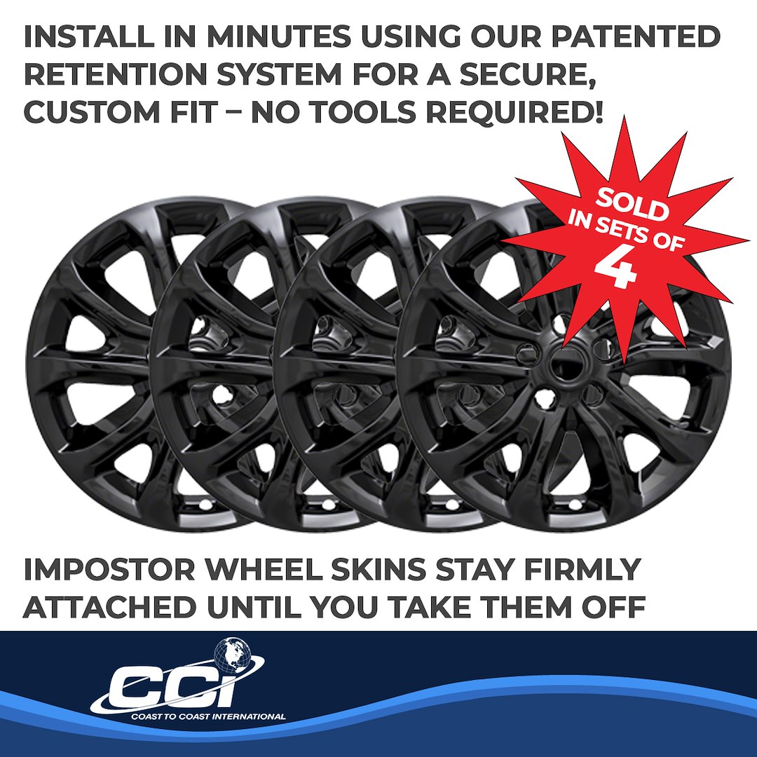 Coast to Coast Wheel Skin, Impostor ®, 17 Inch, 5 V Spokes, Snap-On, Painted, Gloss Black, ABS Plastic, Set of 4 – IWCIMP409BLK