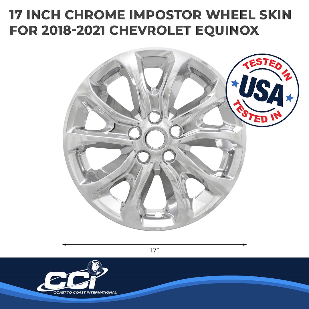 Coast to Coast Wheel Skin, Impostor ®, 17 Inch, 5 V Spokes, Snap-On, Plated, Chrome, ABS Plastic, Set of 4 – IWCIMP409X