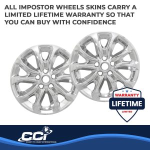 Coast to Coast Wheel Skin, Impostor ®, 17 Inch, 5 V Spokes, Snap-On, Plated, Chrome, ABS Plastic, Set of 4 – IWCIMP409X