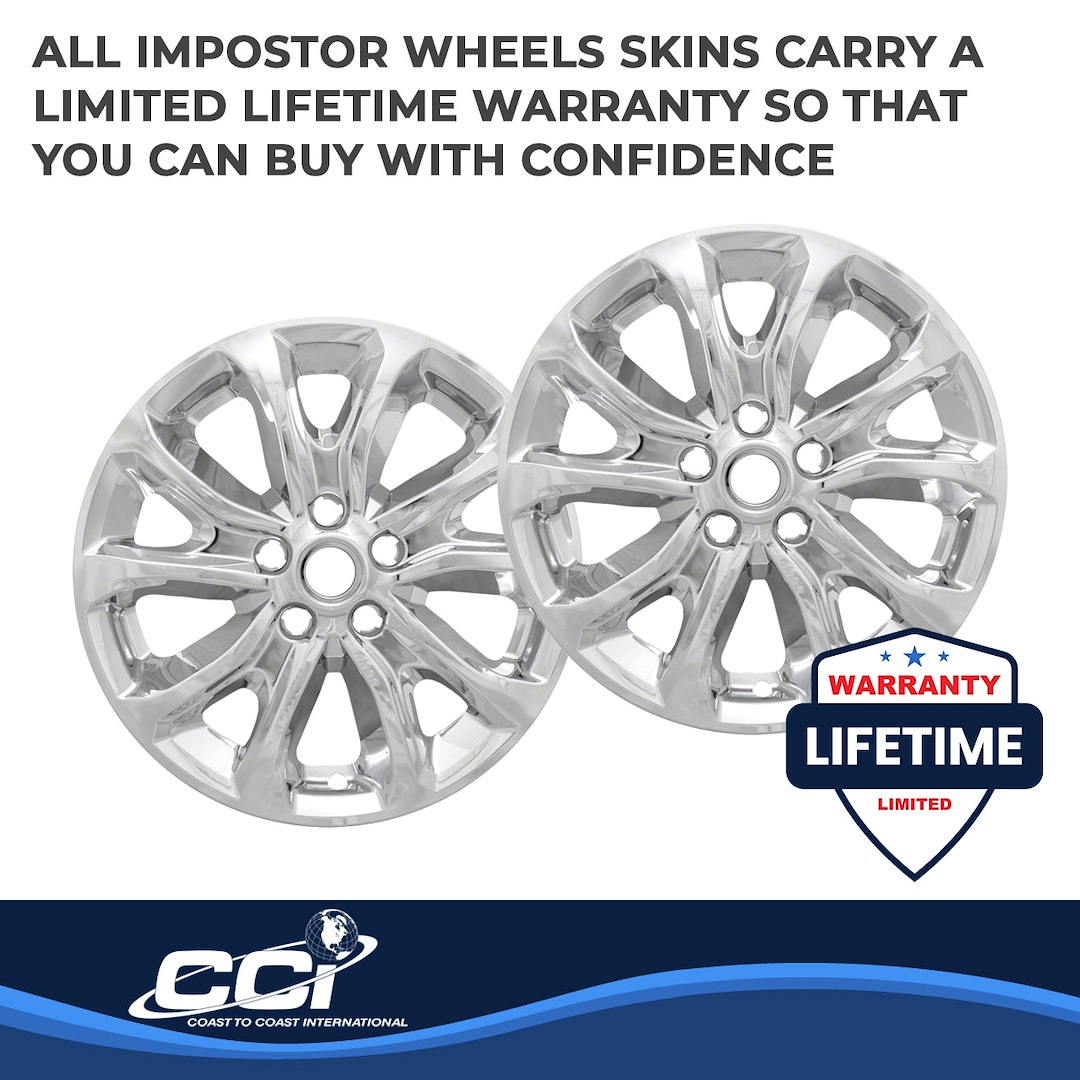 Coast to Coast Wheel Skin, Impostor ®, 17 Inch, 5 V Spokes, Snap-On, Plated, Chrome, ABS Plastic, Set of 4 – IWCIMP409X