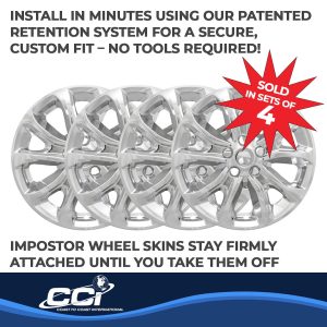 Coast to Coast Wheel Skin, Impostor ®, 17 Inch, 5 V Spokes, Snap-On, Plated, Chrome, ABS Plastic, Set of 4 – IWCIMP409X