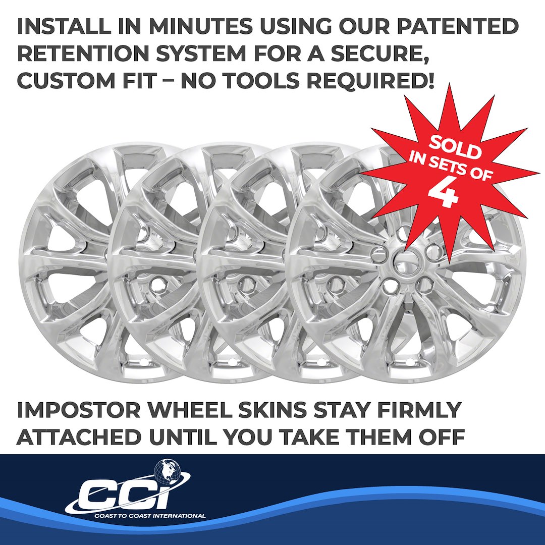 Coast to Coast Wheel Skin, Impostor ®, 17 Inch, 5 V Spokes, Snap-On, Plated, Chrome, ABS Plastic, Set of 4 – IWCIMP409X
