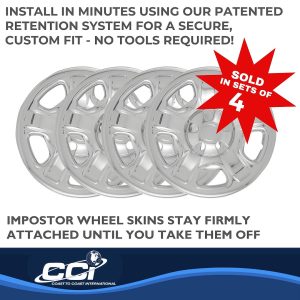 Coast to Coast Wheel Skin, Impostor ®, 16 Inch, 5 Raised Dimpled Spokes, Snap-On, Plated, Chrome, ABS Plastic, Set of 4 – IWCIMP40X