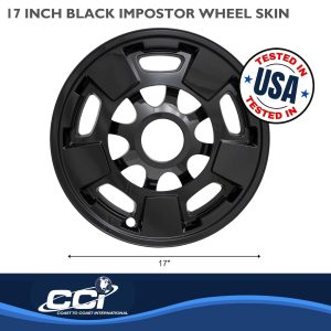Coast to Coast Wheel Skin, Impostor ®, 17 Inch, 5 Spokes, Snap-On, Painted, Gloss Black, ABS Plastic, Set of 4 – IWCIMP411BLK