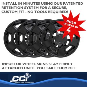 Coast to Coast Wheel Skin, Impostor ®, 17 Inch, 5 Spokes, Snap-On, Painted, Gloss Black, ABS Plastic, Set of 4 – IWCIMP411BLK