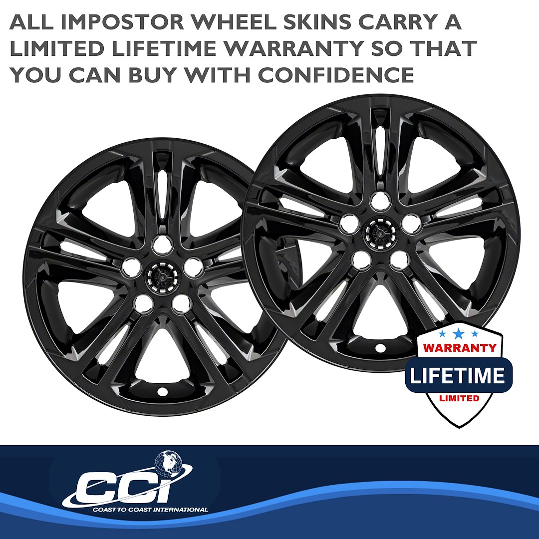 Coast to Coast Wheel Skin, Impostor ®, 16 Inch, 5 Double Spokes, Snap-On/Center Retention, Painted, Gloss Black, ABS Plastic, Set of 4 – IWCIMP412BLKN