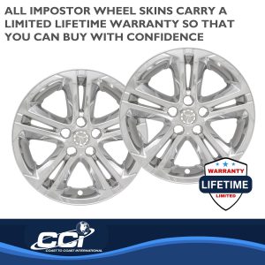 Coast to Coast Wheel Skin, Impostor ®, 16 Inch, 5 Double Spokes, Snap-On/Center Retention, Plated, Chrome, ABS Plastic, Set of 4 – IWCIMP412XN