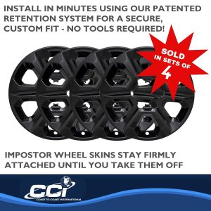 Coast to Coast Wheel Skin, Impostor ®, 17 Inch, 6 Spokes, Snap-On, Painted, Gloss Black, ABS Plastic, Set of 4 – IWCIMP413BLKN