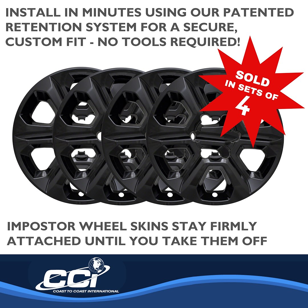 Coast to Coast Wheel Skin, Impostor ®, 17 Inch, 6 Spokes, Snap-On, Painted, Gloss Black, ABS Plastic, Set of 4 – IWCIMP413BLKN