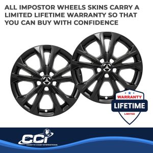 Coast to Coast Wheel Skin, Impostor ®, 17 Inch, 5 Double Spokes, Snap-On/Center Retention, Painted, Gloss Black, ABS Plastic, Set of 4 – IWCIMP414BLK