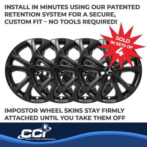 Coast to Coast Wheel Skin, Impostor ®, 17 Inch, 5 Double Spokes, Snap-On/Center Retention, Painted, Gloss Black, ABS Plastic, Set of 4 – IWCIMP414BLK