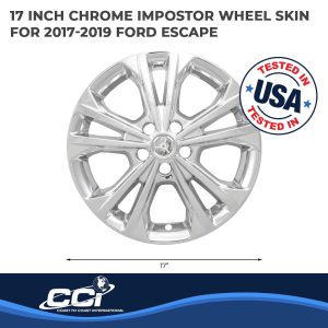 Coast to Coast Wheel Skin, Impostor ®, 17 Inch, 5 Double Spokes, Snap-On/Center Retention, Plated, Chrome, ABS Plastic, Set of 4 – IWCIMP414X