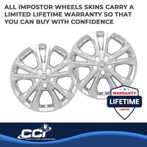 Coast to Coast Wheel Skin, Impostor ®, 17 Inch, 5 Double Spokes, Snap-On/Center Retention, Plated, Chrome, ABS Plastic, Set of 4 – IWCIMP414X