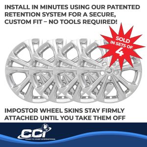 Coast to Coast Wheel Skin, Impostor ®, 17 Inch, 5 Double Spokes, Snap-On/Center Retention, Plated, Chrome, ABS Plastic, Set of 4 – IWCIMP414X
