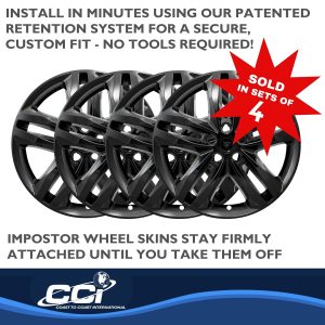 Coast to Coast Wheel Skin, Impostor ®, 19 Inch, 5 Double Spokes, Snap-On/Center Retention, Painted, Gloss Black, ABS Plastic, Set of 4 – IWCIMP415BLK