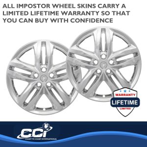 Coast to Coast Wheel Skin, Impostor ®, 19 Inch, 5 Double Spokes, Snap-On/Center Retention, Plated, Chrome, ABS Plastic, Set of 4 – IWCIMP415X
