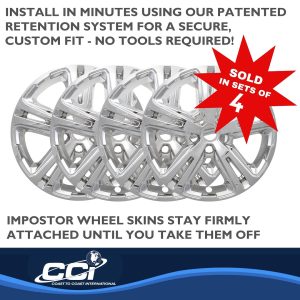 Coast to Coast Wheel Skin, Impostor ®, 17 Inch, 5 Double Spokes, Snap-On, Plated, Chrome, ABS Plastic, Set of 4 – IWCIMP417X