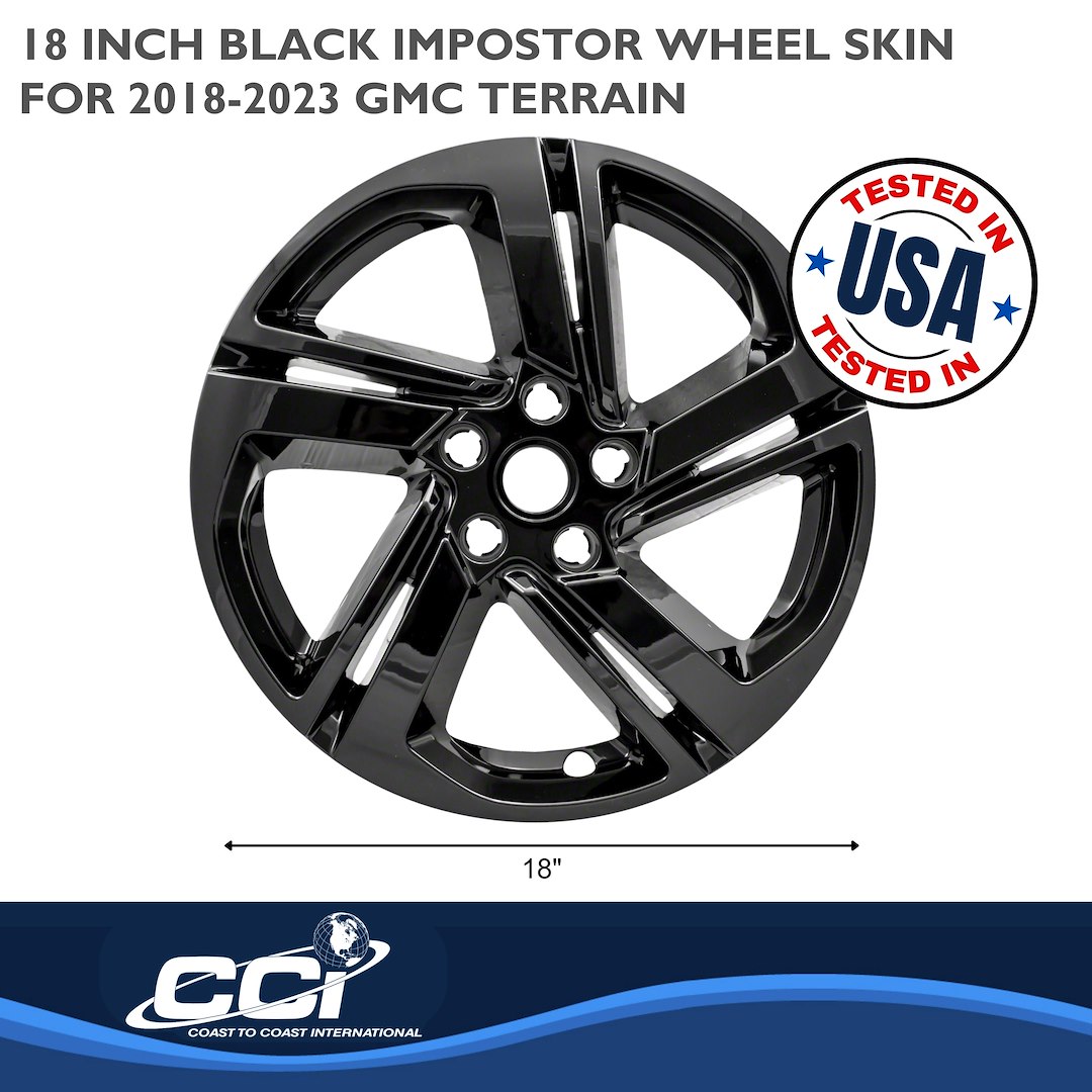 Coast to Coast Wheel Skin, Impostor ®, 18 Inch, 5 Spokes, Snap-On, Painted, Gloss Black, ABS Plastic, Set of 4 – IWCIMP418BLK