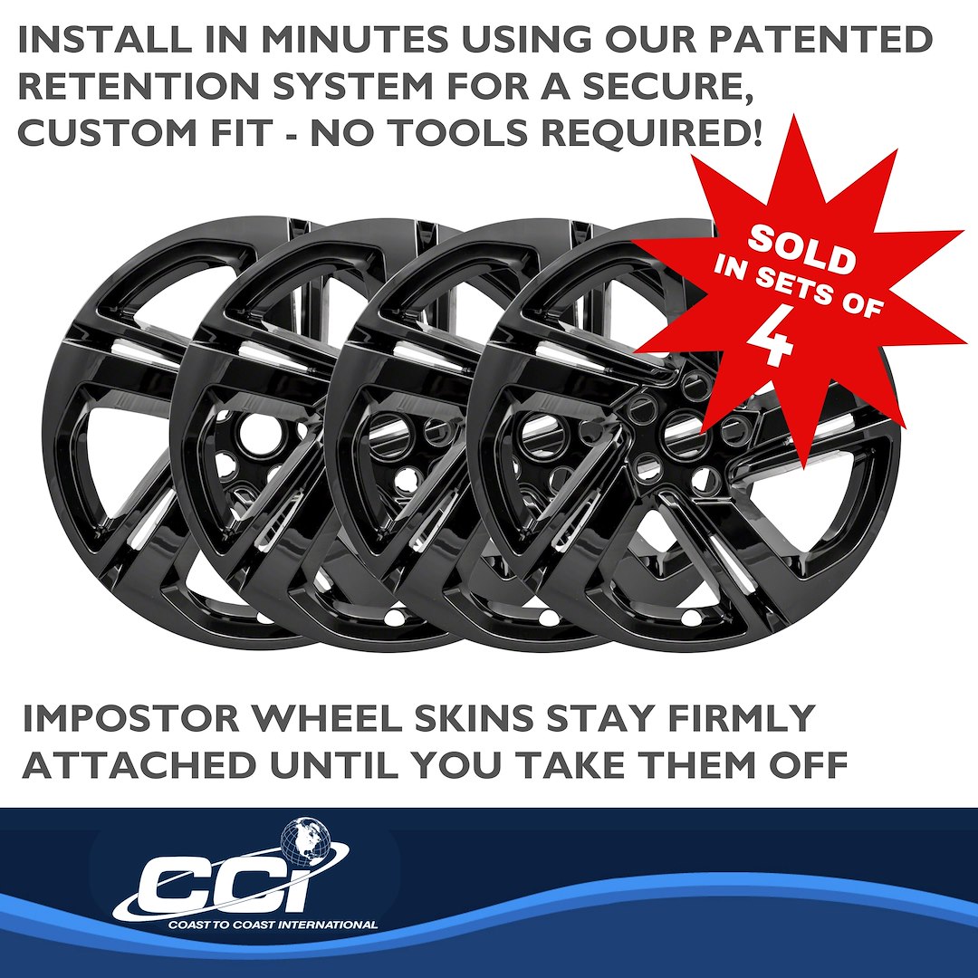 Coast to Coast Wheel Skin, Impostor ®, 18 Inch, 5 Spokes, Snap-On, Painted, Gloss Black, ABS Plastic, Set of 4 – IWCIMP418BLK