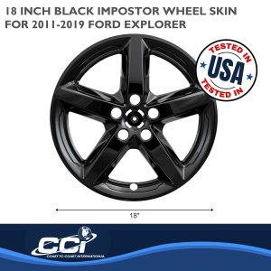 Coast to Coast Wheel Skin, Impostor ®, 18 Inch, 5 Spokes, Snap-On/Center Retention, Painted, Gloss Black, ABS Plastic, Set of 4 – IMP419BLK