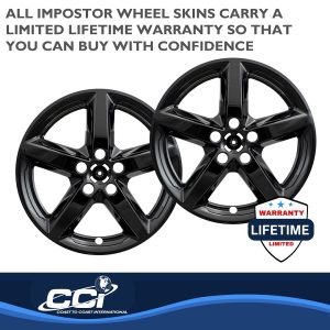 Coast to Coast Wheel Skin, Impostor ®, 18 Inch, 5 Spokes, Snap-On/Center Retention, Painted, Gloss Black, ABS Plastic, Set of 4 – IMP419BLK