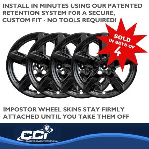 Coast to Coast Wheel Skin, Impostor ®, 18 Inch, 5 Spokes, Snap-On/Center Retention, Painted, Gloss Black, ABS Plastic, Set of 4 – IMP419BLK