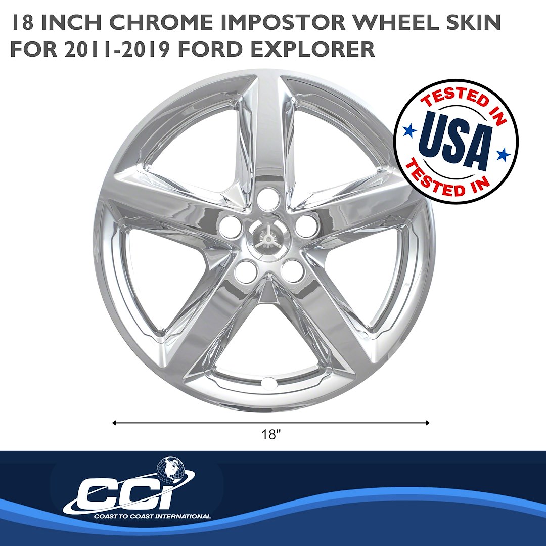 Coast to Coast Wheel Skin, Impostor ®, 18 Inch, 5 Spokes, Snap-On/Center Retention, Plated, Chrome, ABS Plastic, Set of 4 – IMP419X