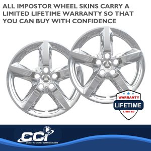 Coast to Coast Wheel Skin, Impostor ®, 18 Inch, 5 Spokes, Snap-On/Center Retention, Plated, Chrome, ABS Plastic, Set of 4 – IMP419X