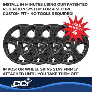 Coast to Coast Wheel Skin, Impostor ®, 17 Inch, 5 Spokes, Snap-On, Painted, Gloss Black, ABS Plastic, Set of 4 – IWCIMP420BLK