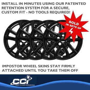Coast to Coast Wheel Skin, Impostor ®, 16 Inch, 10 Spokes, Snap-On, Painted, Gloss Black, ABS Plastic, Set of 4 – IWCIMP423BLK