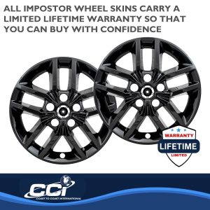 Coast to Coast Wheel Skin, Impostor ®, 18 Inch, 5 Split Spokes, Snap-On/Center Retention, Painted, Gloss Black, ABS Plastic, Set of 4 – IMP425BLK