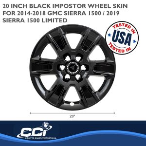 Coast to Coast Wheel Skin, Impostor ®, 20 Inch, 6 Spokes, Snap-On/Center Retention, Painted, Gloss Black, ABS Plastic, Set of 4 – IMP426BLK