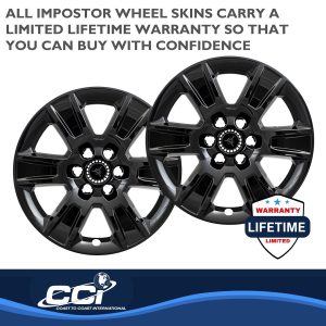 Coast to Coast Wheel Skin, Impostor ®, 20 Inch, 6 Spokes, Snap-On/Center Retention, Painted, Gloss Black, ABS Plastic, Set of 4 – IMP426BLK
