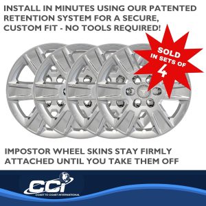 Coast to Coast Wheel Skin, Impostor ®, 20 Inch, 6 Spokes, Snap-On/Center Retention, Plated, Chrome, ABS Plastic, Set of 4 – IMP426X