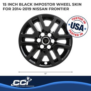 Coast to Coast Wheel Skin, Impostor ®, 16 Inch, 6 Split Spokes, Snap-On/Center Retention, Painted, Gloss Black, ABS Plastic, Set of 4 – IWCIMP427BLK