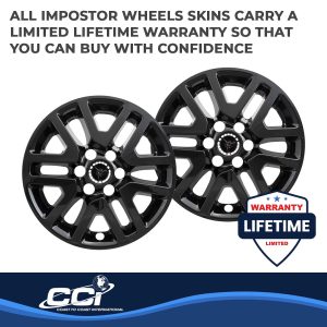 Coast to Coast Wheel Skin, Impostor ®, 16 Inch, 6 Split Spokes, Snap-On/Center Retention, Painted, Gloss Black, ABS Plastic, Set of 4 – IWCIMP427BLK