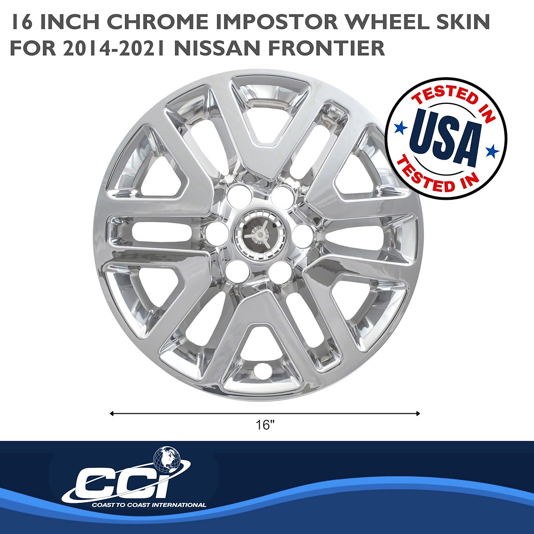 Coast to Coast Wheel Skin, Impostor ®, 16 Inch, 6 Split Spokes, Snap-On/Center Retention, Plated, Chrome, ABS Plastic, Set of 4 – IWCIMP427X
