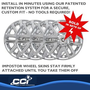 Coast to Coast Wheel Skin, Impostor ®, 16 Inch, 6 Split Spokes, Snap-On/Center Retention, Plated, Chrome, ABS Plastic, Set of 4 – IWCIMP427X