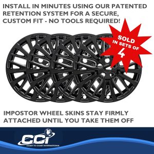 Coast to Coast Wheel Skin, Impostor ®, 18 Inch, 10 Split Spokes, Snap-On, Painted, Gloss Black, ABS Plastic, Set of 4 – IWCIMP428BLK