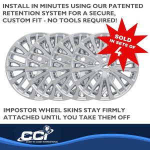 Coast to Coast Wheel Skin, Impostor ®, 18 Inch, 10 Split Spokes, Snap-On, Plated, Chrome, ABS Plastic, Set of 4 – IWCIMP428X