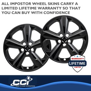 Coast to Coast Wheel Skin, Impostor ®, 18 Inch, 5 Spokes, Snap-On/Center Retention, Painted, Gloss Black, ABS Plastic, Set of 4 – IMP429BLK