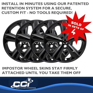 Coast to Coast Wheel Skin, Impostor ®, 18 Inch, 5 Spokes, Snap-On/Center Retention, Painted, Gloss Black, ABS Plastic, Set of 4 – IMP429BLK