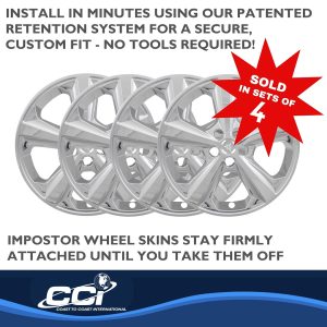 Coast to Coast Wheel Skin, Impostor ®, 18 Inch, 5 Spokes, Snap-On/Center Retention, Plated, Chrome, ABS Plastic, Set of 4 – IMP429X
